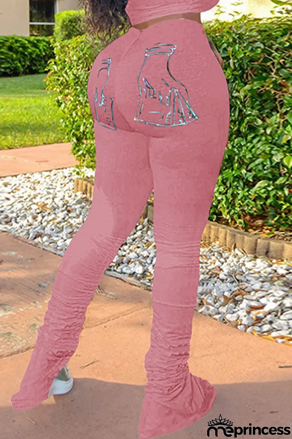 Black Casual Print Fold Boot Cut Bottoms