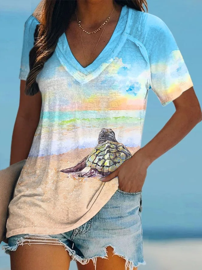 🔥Buy 3 Get 10% Off🔥Women's Hawaiian Sea Turtles Print  Casual T-Shirt