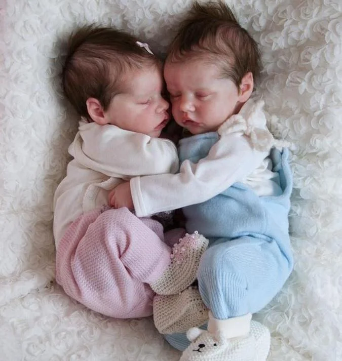 17 '' Real Lifelike Twins Boy and Girl Debbie and Deborah Reborn Baby Doll In Sweet Slumber
