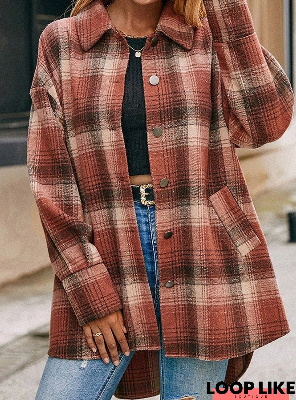 Loose Casual Plaid Single-Breasted Shirt Jacket