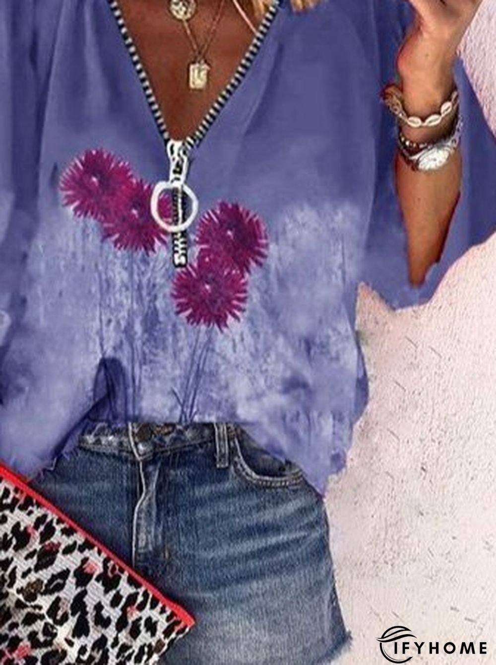 Cotton Floral V Neck Loose shirt | IFYHOME