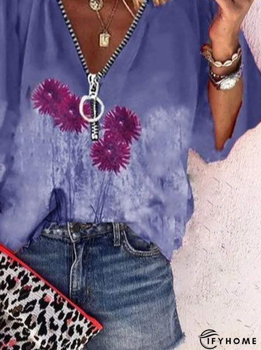 Cotton Floral V Neck Loose shirt | IFYHOME