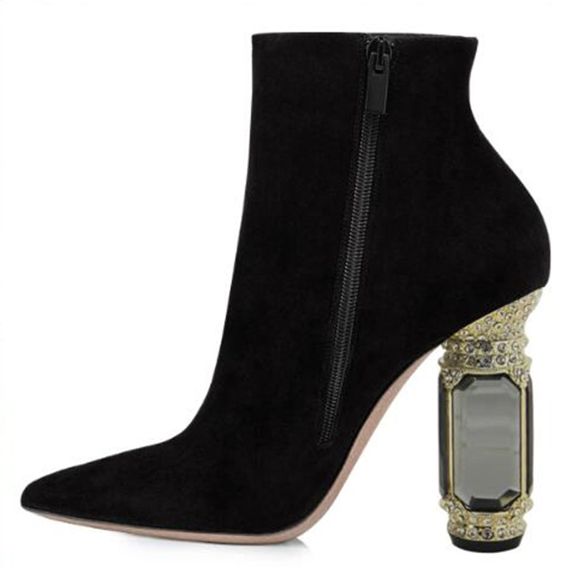 TAAFO Shoes Women's Boots Suede Ankle Boots Is Pointed Shoes Black (Blue) Show