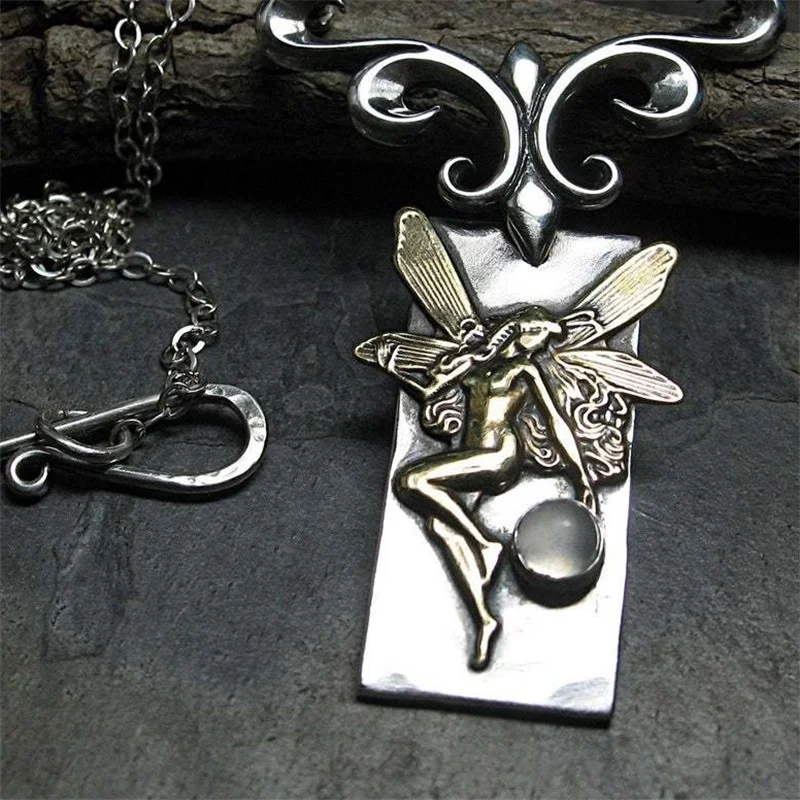 Vintage Guardian Angel Silver Necklace