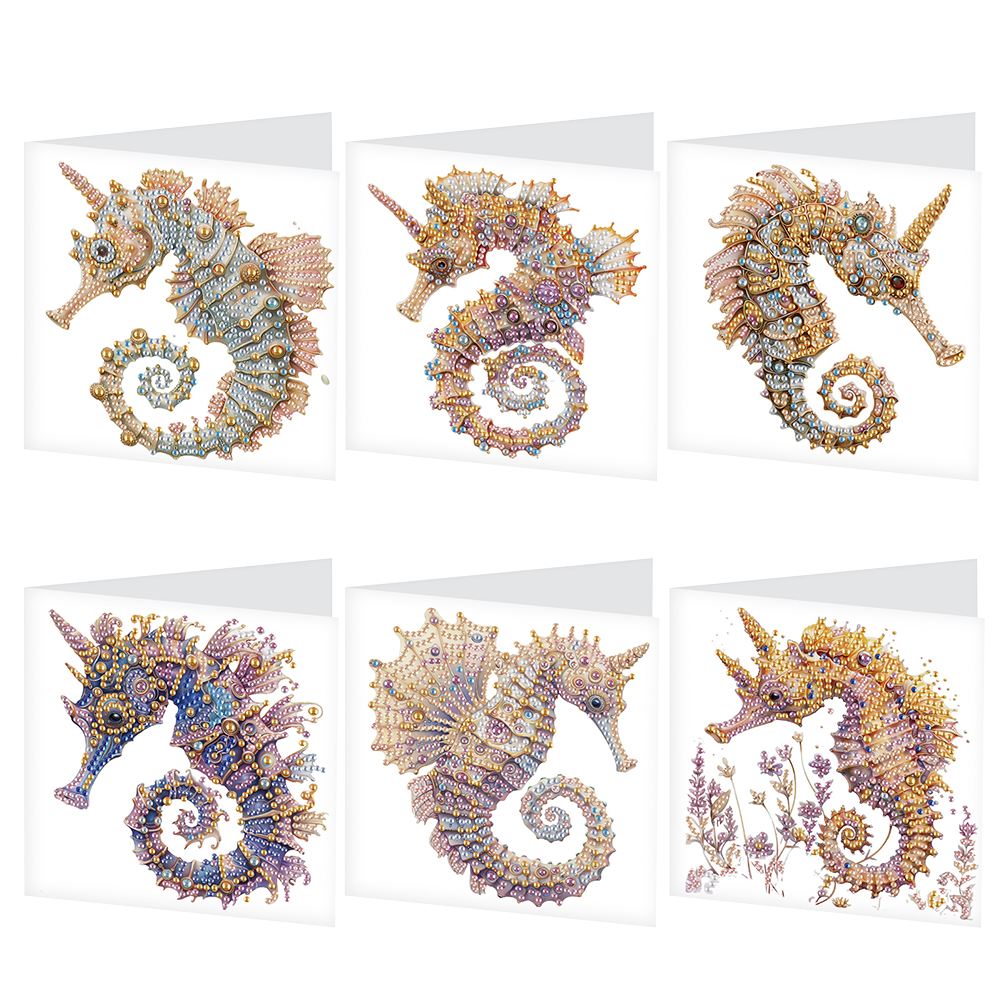 6pcs Diamond Painting Greeting Cards DIY Diamond Art Cards Art Crafts (Seahorse)