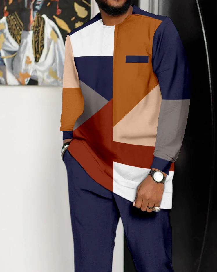 Men's Colorblock Printed Long Sleeve Walking Suit - 847