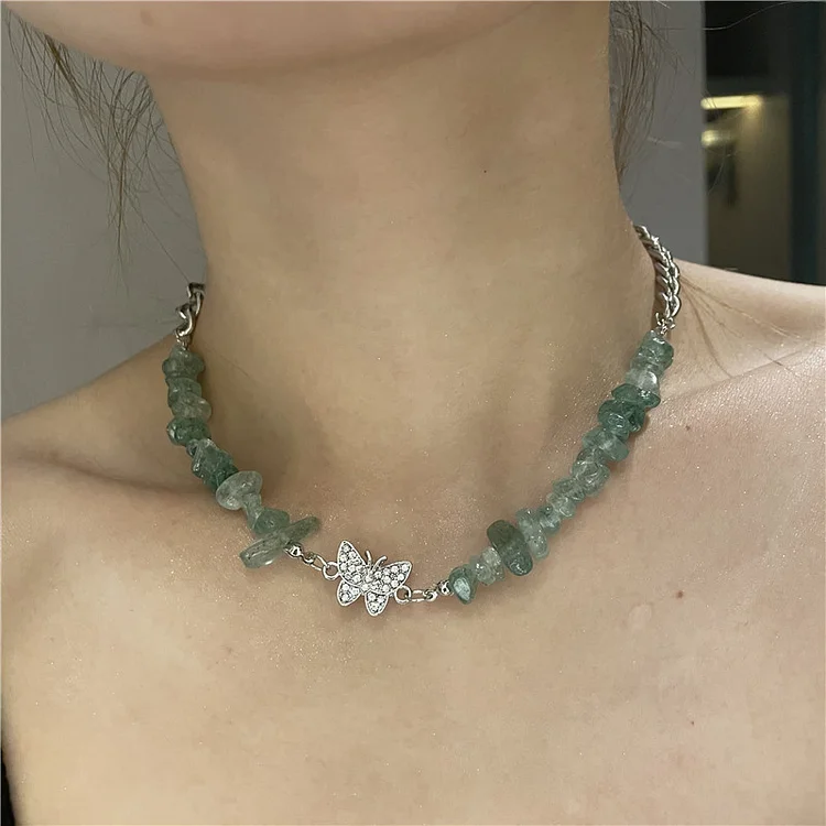 Green Tourmaline Crystal Gravel Beaded Necklace KERENTILA