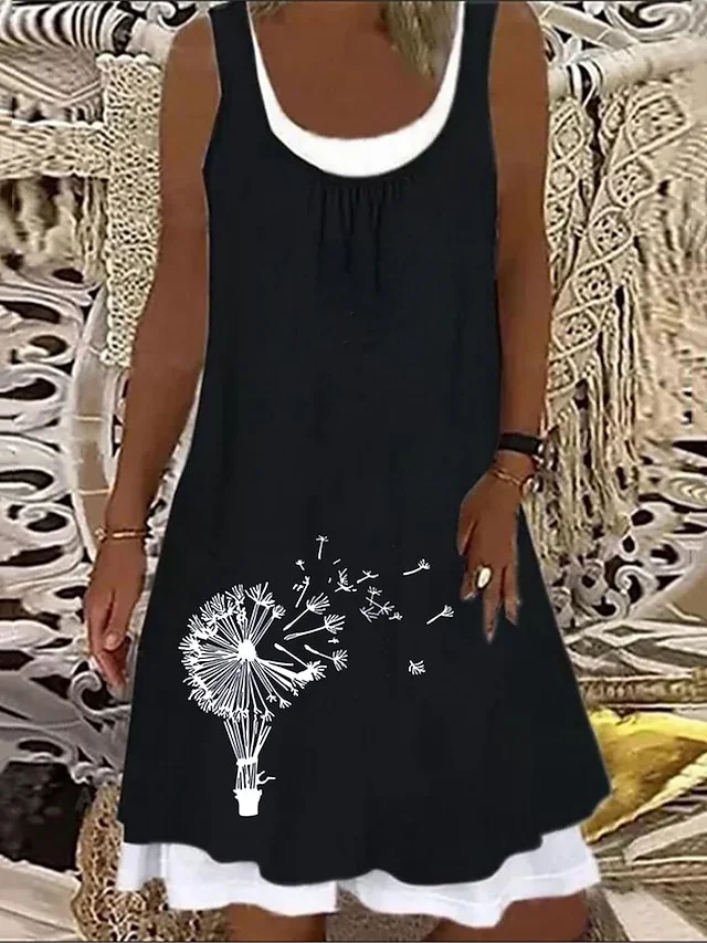 Women's Casual Dress Shift Dress Slip Dress Mini Dress Black And White Black White Sleeveless Heart Fake two piece Winter Fall Spring U Neck Fashion Daily 2023 S M L XL XXL 3XL | IFYHOME