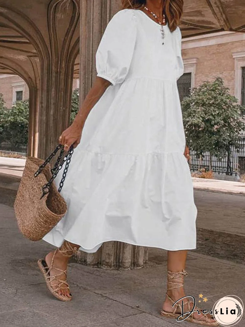 Women's A-Line Dress Midi Dress - Half Sleeve Polka Dot Summer Work White Black Navy Blue Light Blue S M L XL XXL