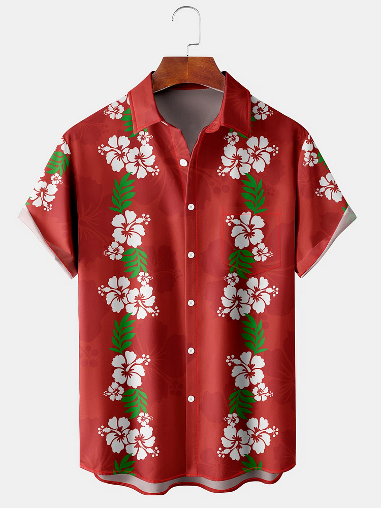 Tropical Flower Graphic Men's Casual Short Sleeve Hawaiian Shirt