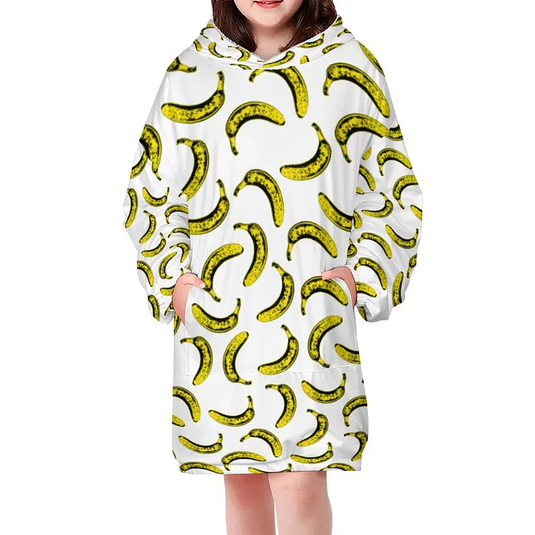 Yellow White Modern Bananas Fruit Illustration Thr Oversized Sweatshirt Blanket Girls Pullovers Wearable Blanket Gift for Kids - Heather Prints Shirts