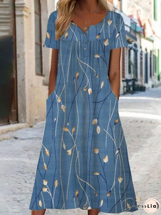 Casual Dress A Line Dress Summer Dress Floral Paisley Pocket Print V Neck Midi Dress Fashion Modern Daily Holiday Short Sleeve Regular Fit White Cream Blue Summer Spring S M L XL XXL for Women