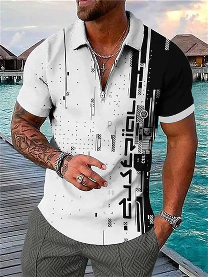 Men's Collar Polo Shirt Golf Shirt Geometry Turndown Blue Pink Yellow Light Green Light Brown 3D Print Outdoor Street Short Sleeves Zipper Print Clothing Apparel Fashion Designer Casual Breathable
