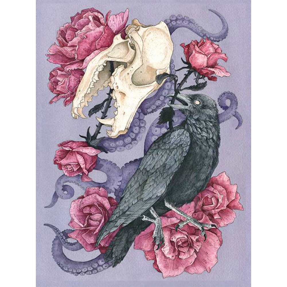 

Crow Skull Flower - Round Drill Diamond Painting - 30*40CM, 501 Original