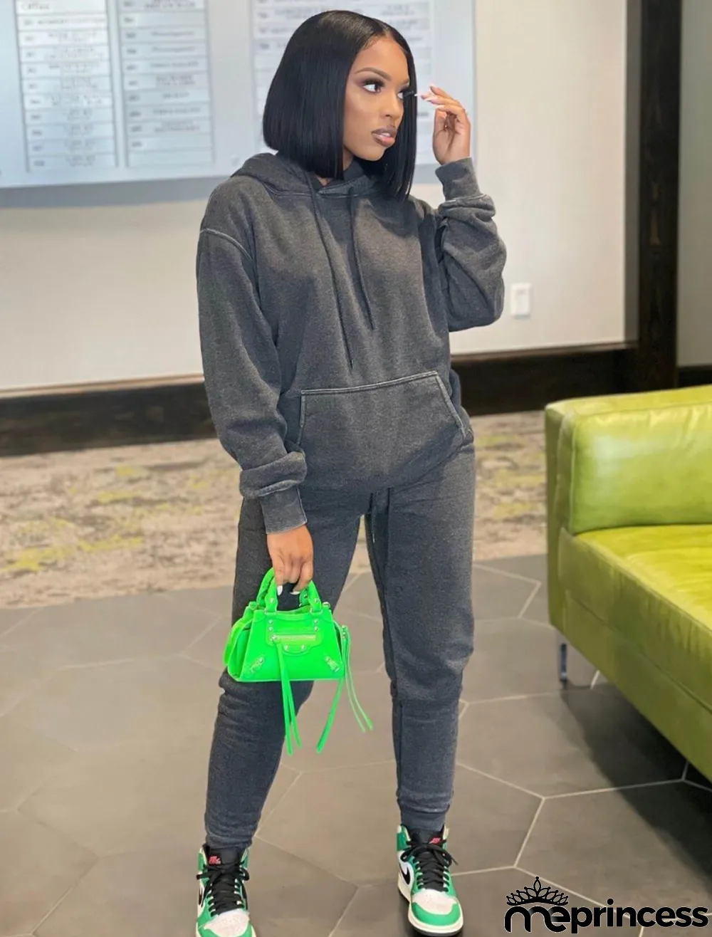 Winter Casual Gray Pocket Hoodes and Sweetpants Two Piece Tracksuits