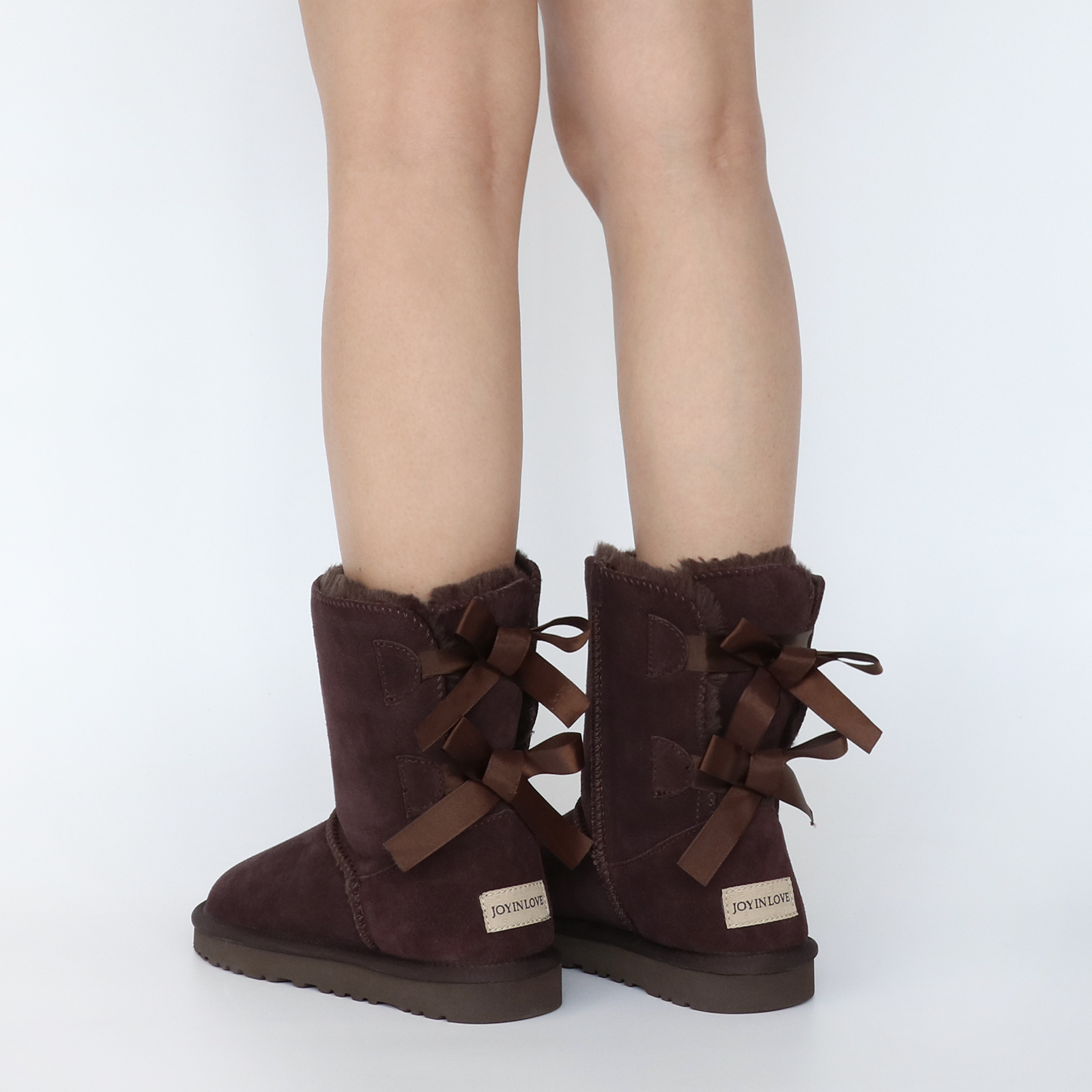 Women's Snow Boots for Winter Mid-Calf high Back Bows-MERUMOTE