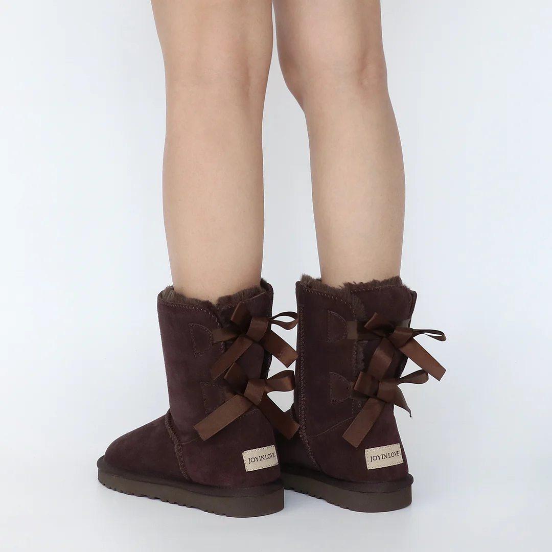 Women's Snow Boots for Winter Mid-Calf high Back Bows-MERUMOTE