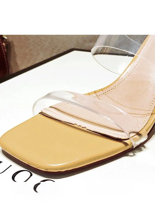 One word with thick heel crystal transparent high-heeled slippers