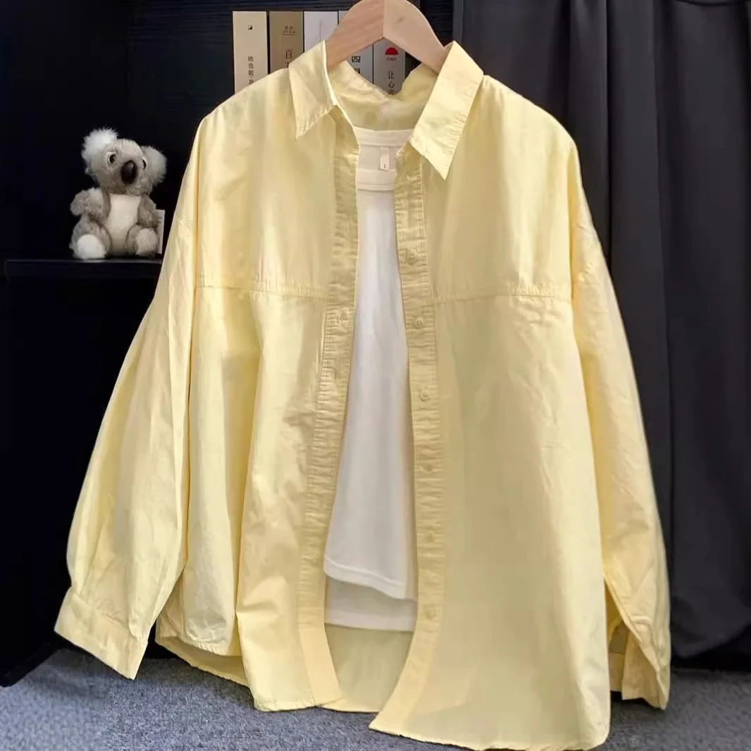 Athvotar Athvotar Pink Folded Long-Sleeved Shirt Coat Women's Spring Thin Loose BF Lazy Wind Long Casual Top