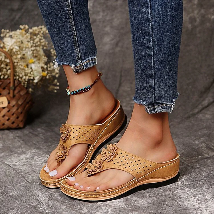 Ladies Summer Rubber Muffin Bottom Flower Large Size Casual Flip-flop Sandals  Stunahome.com