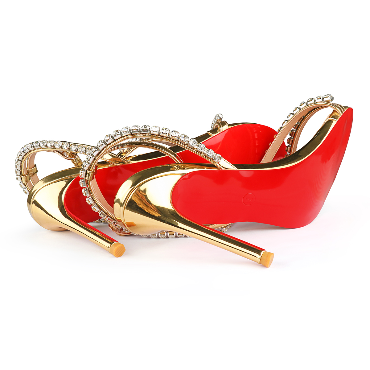 100mm Rhinestone Spotlight Wavy Straps Sandals Red Bottom Stilettos-vocosishoes