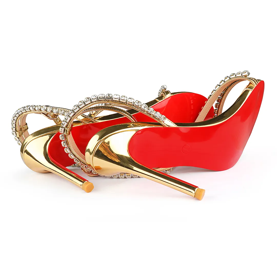 100mm Rhinestone Spotlight Wavy Straps Sandals Red Bottom Stilettos-vocosishoes