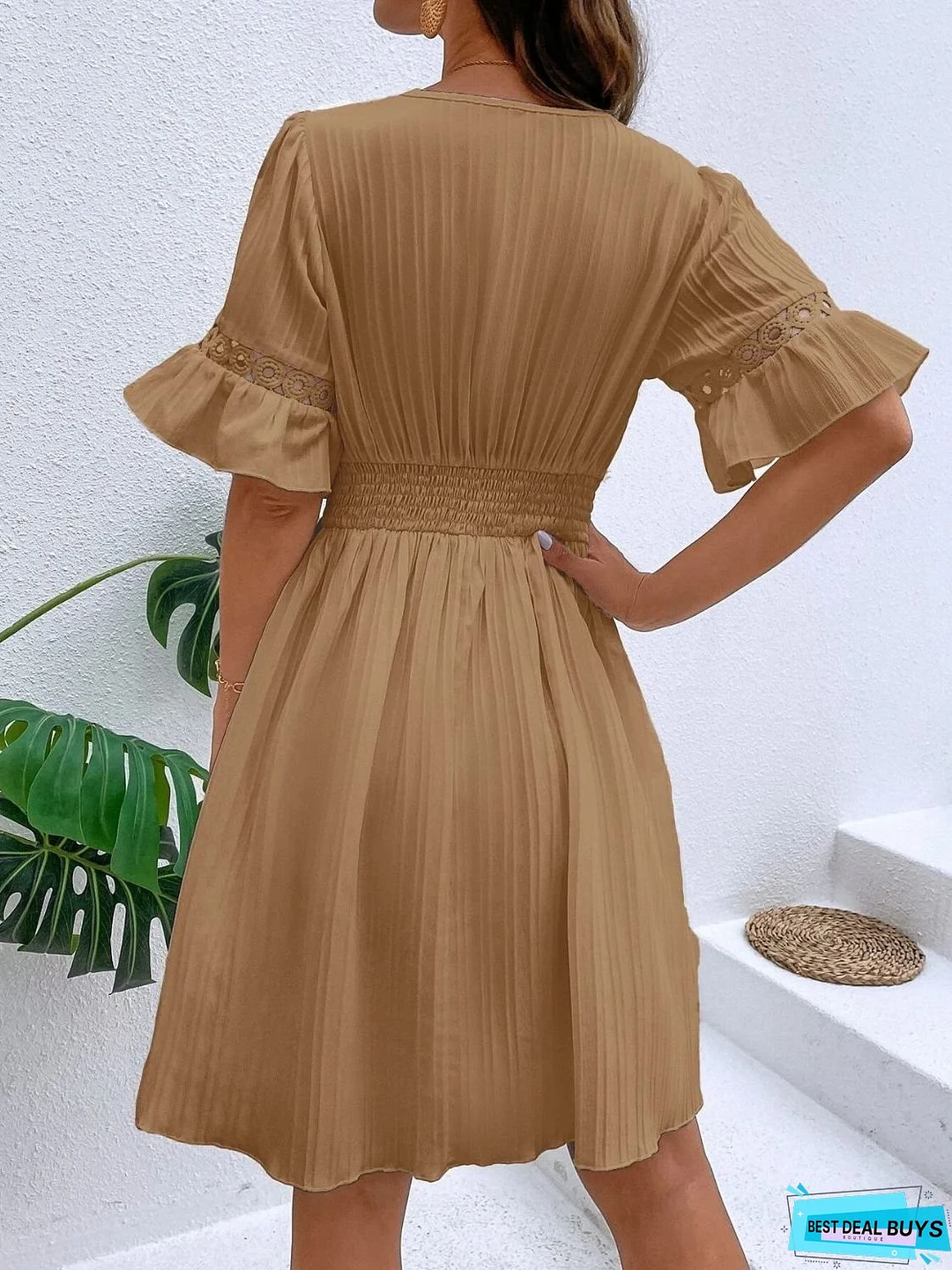 Cutout V-Neck Flounce Sleeve Mini Dress