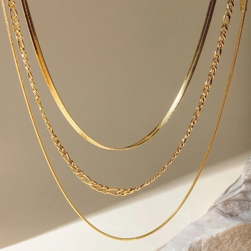 304 Stainless Steel 18K Gold Plated Minimalist Classic Style Solid Color Three Layer Necklace