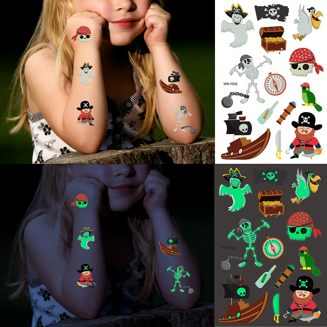 Sdrawing Glow In The Dark Temporary Tattoos For Kids Boys Kids Fake Luminous Tattoo Flash Animal Cartoon Party Favor Set Glowing Zoo