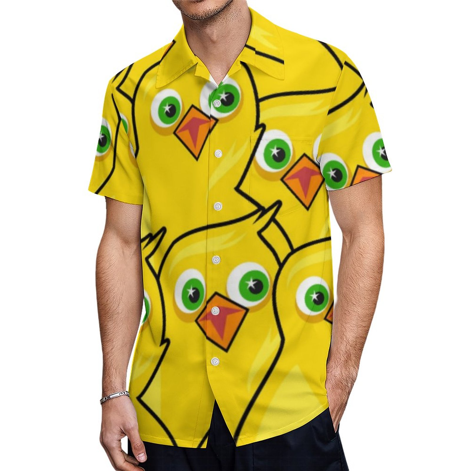 Lovely Bright Yellow Easter Chickens Hawaiian Shirt Mens Button Down Plus Size Tropical Hawaii Beach Shirts