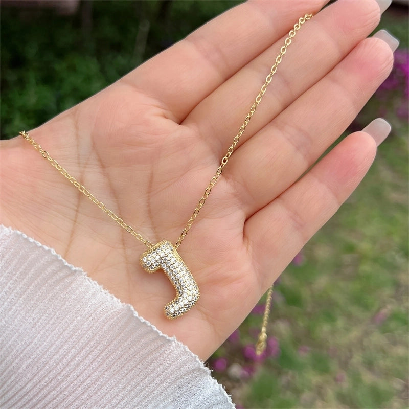 Copper 18K Gold Plated Hip-Hop Minimalist Classic Style Polishing Inlay Letter Zircon Pendant Necklace