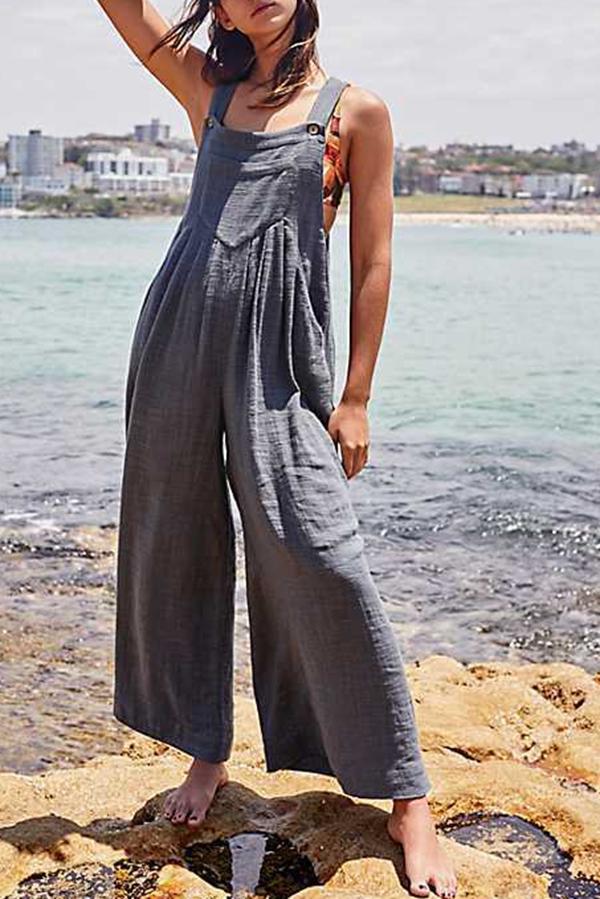 Paneled Solid Side Pockets Sling Overall Jumpsuit
