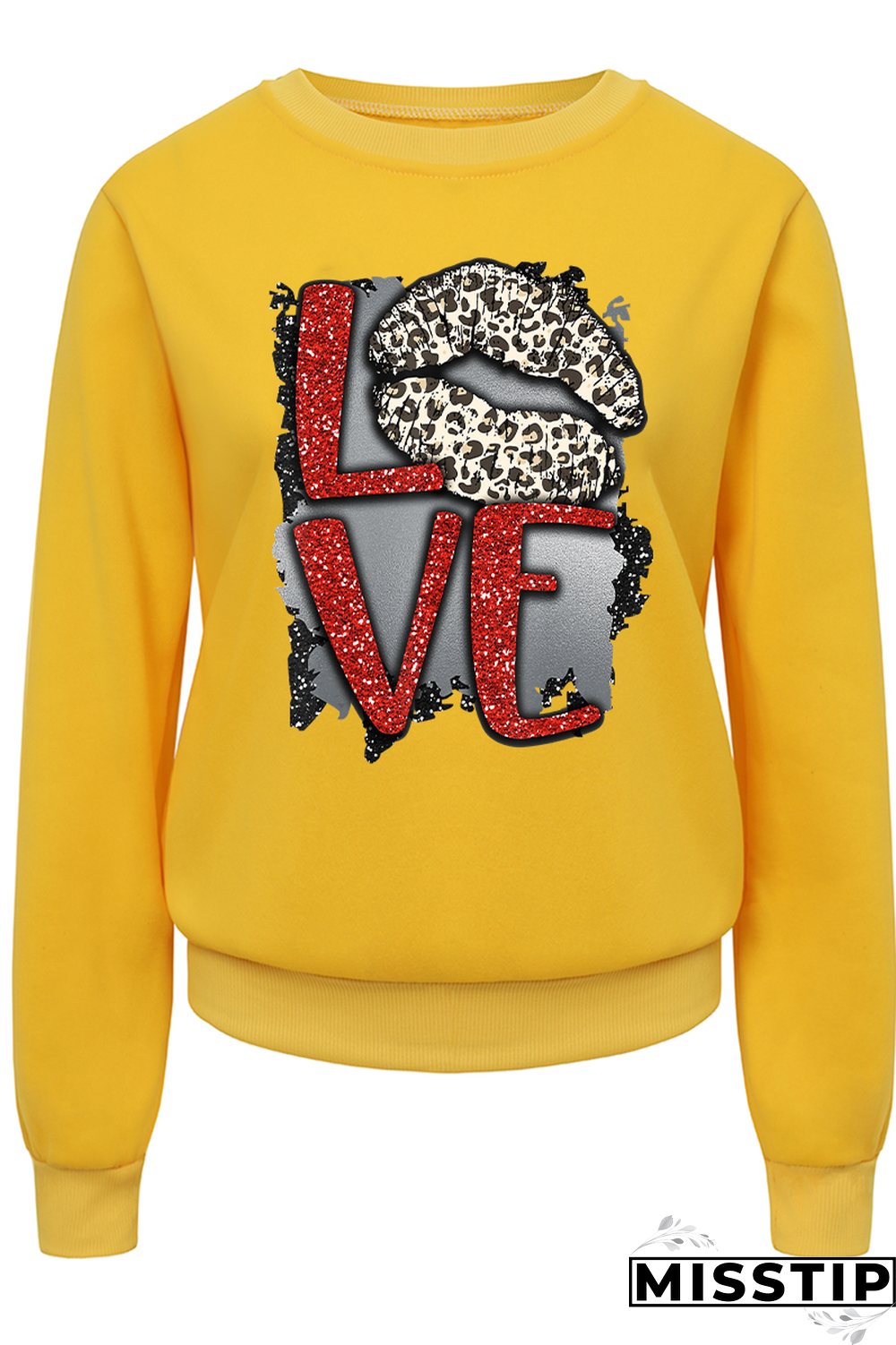 Yellow Casual Print Patchwork Letter O Neck Tops