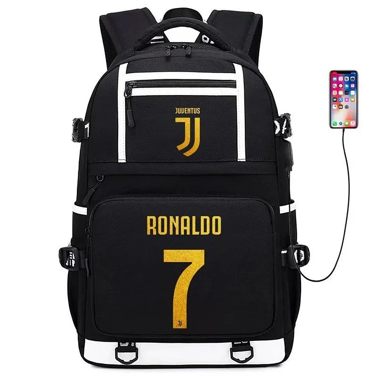 Mayoulove Football CR7 Forza Soccer#1 USB Charging Backpack School NoteBook Laptop Travel Bags-Mayoulove
