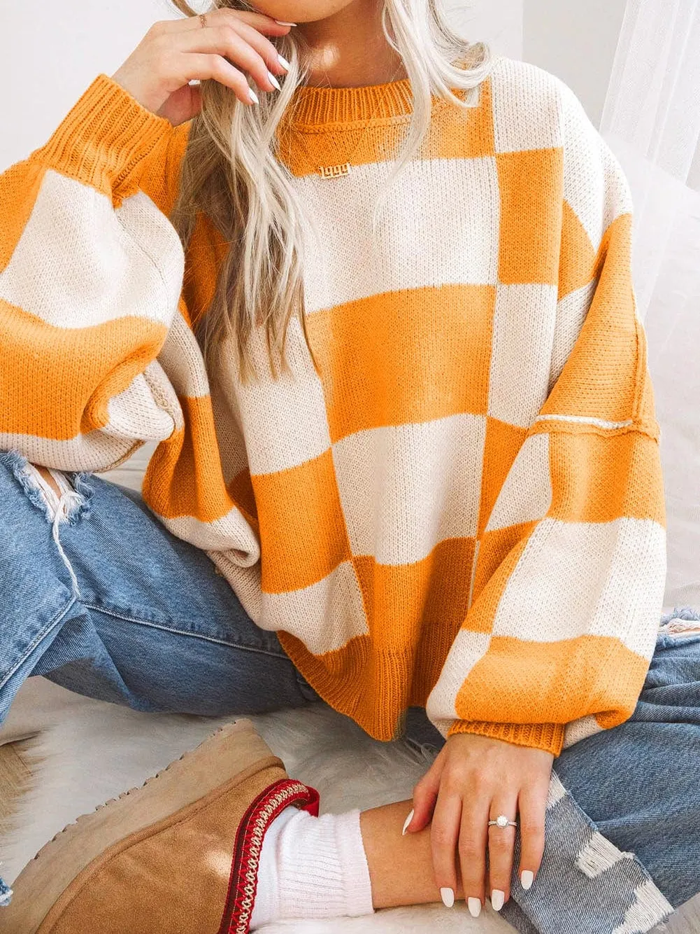Everyday Checkered Knit Sweater