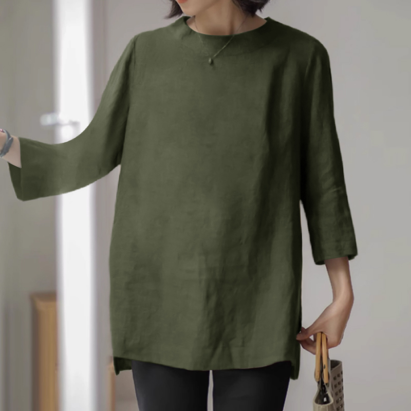 ZANZEA Women 3/4 Sleeve Blouse 2024 Summer Cotton Basic Tops Holiday Solid Color Tunics Casual Loose Round Neck Shirt Oversized