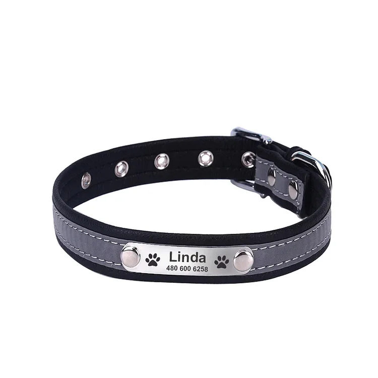 Personalize Dog Collar, Reflective Dog Collars, Soft PU Leather Adjustable Padded Collar, Pet Collar with Names for Small Medium Large Dog