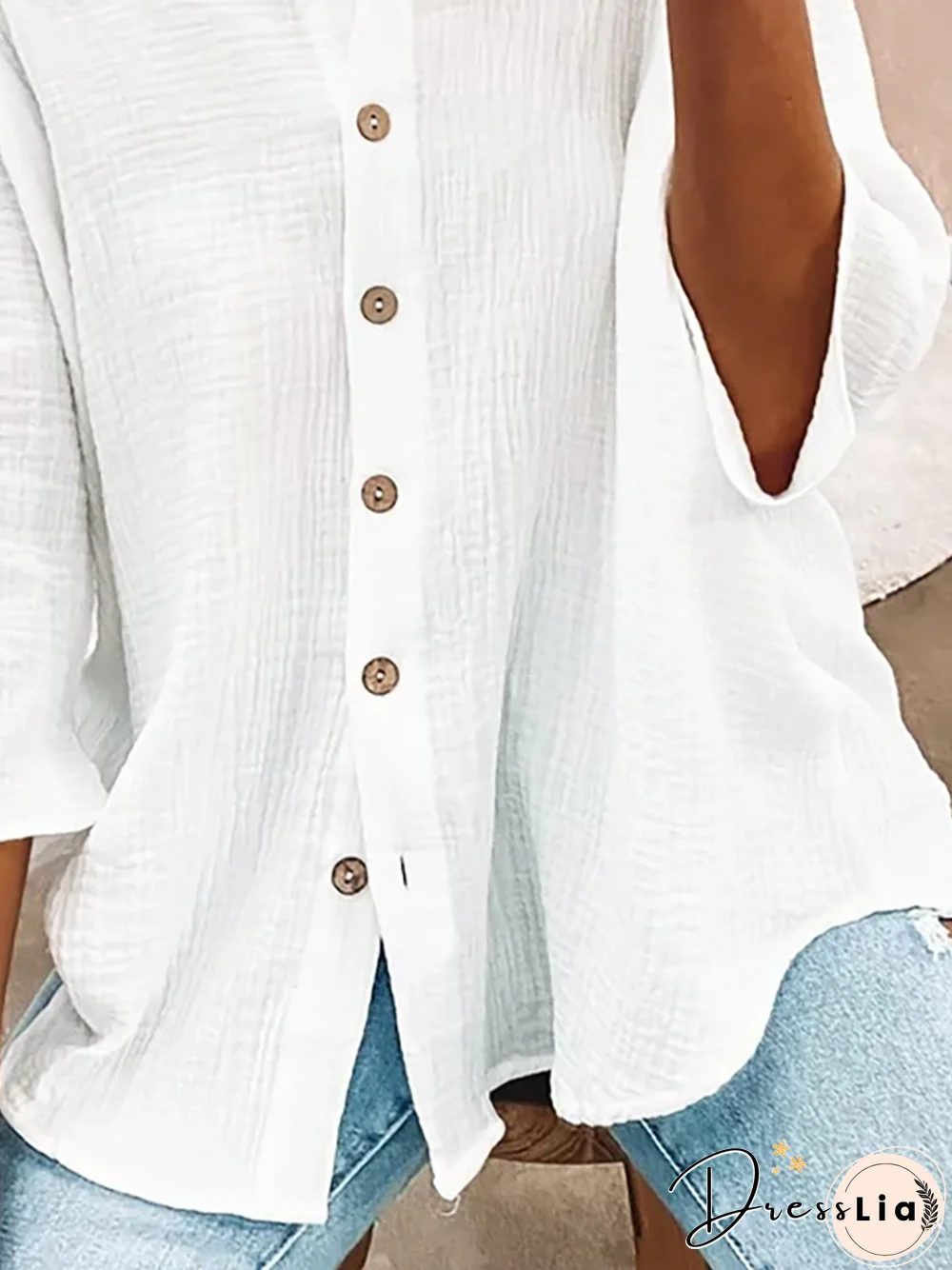 Plus size Cotton Casual Plain Blouse