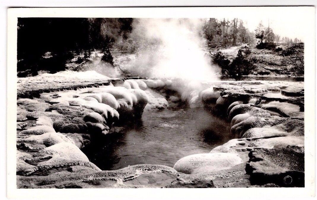 Geyser Crater Yellowstone National Park RPPC Real Photo Poster painting Postcard Unused