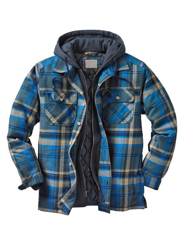 Men's Casual Hooded Flannel Plaid Shirt Jacket