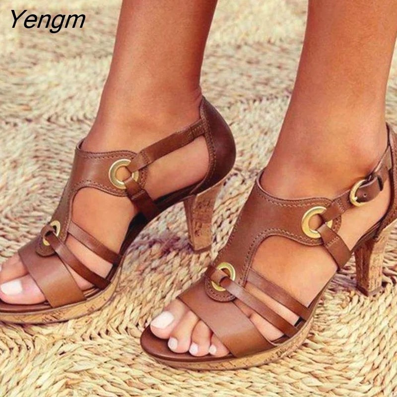 Yengm Women's Sandals Summer Roman Woman Shoes High Heel Retro Bohemia Shoes Female Comfortable 2022 Sandals Ladies Casual Footwear
