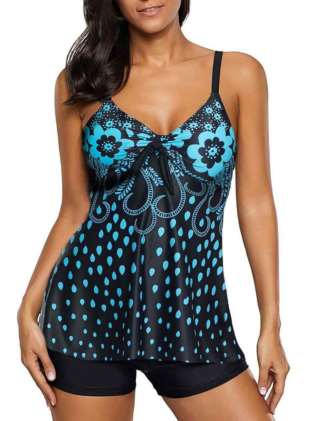 Vintage Floral Printed Tankini Set