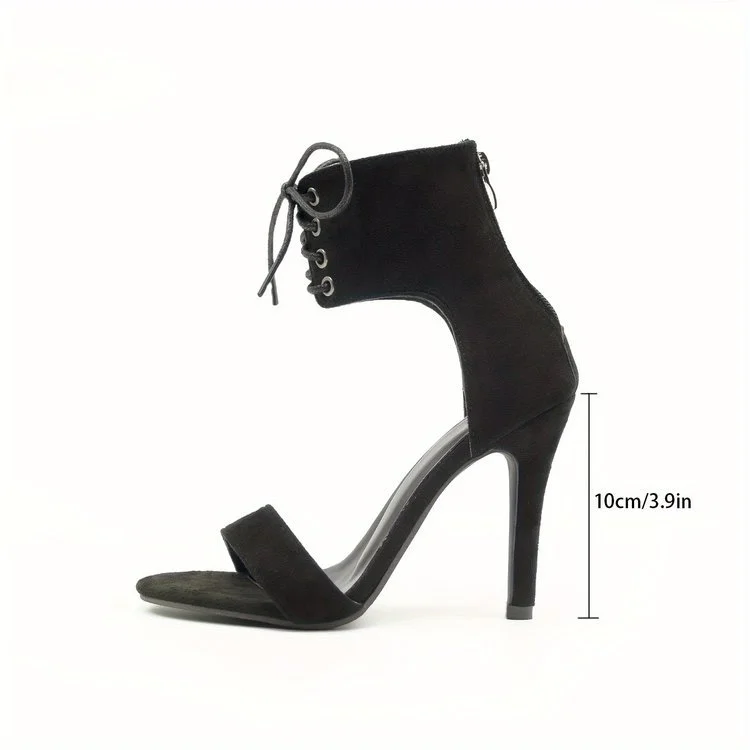 Yyvonne Type Ankle Wrist Tie Woman 2025 Summer New Large-Size Fine Heel Black Cool Ultra-High Heel Sandals