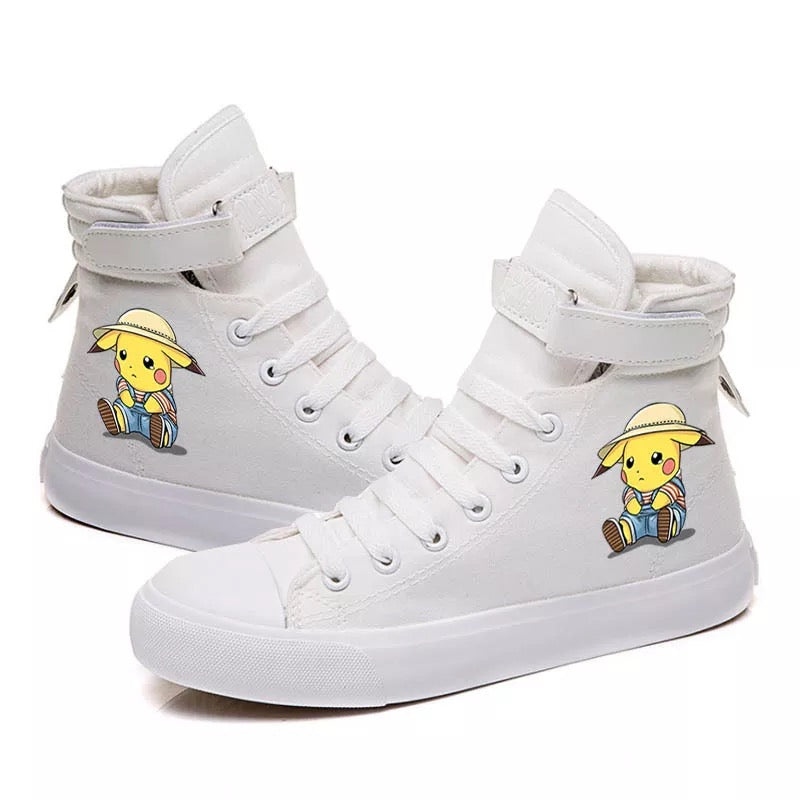 Mayoulove Pokemon Go Pikachu #12 Cosplay Shoes High Top Canvas Sneakers for Kids Adults-Mayoulove