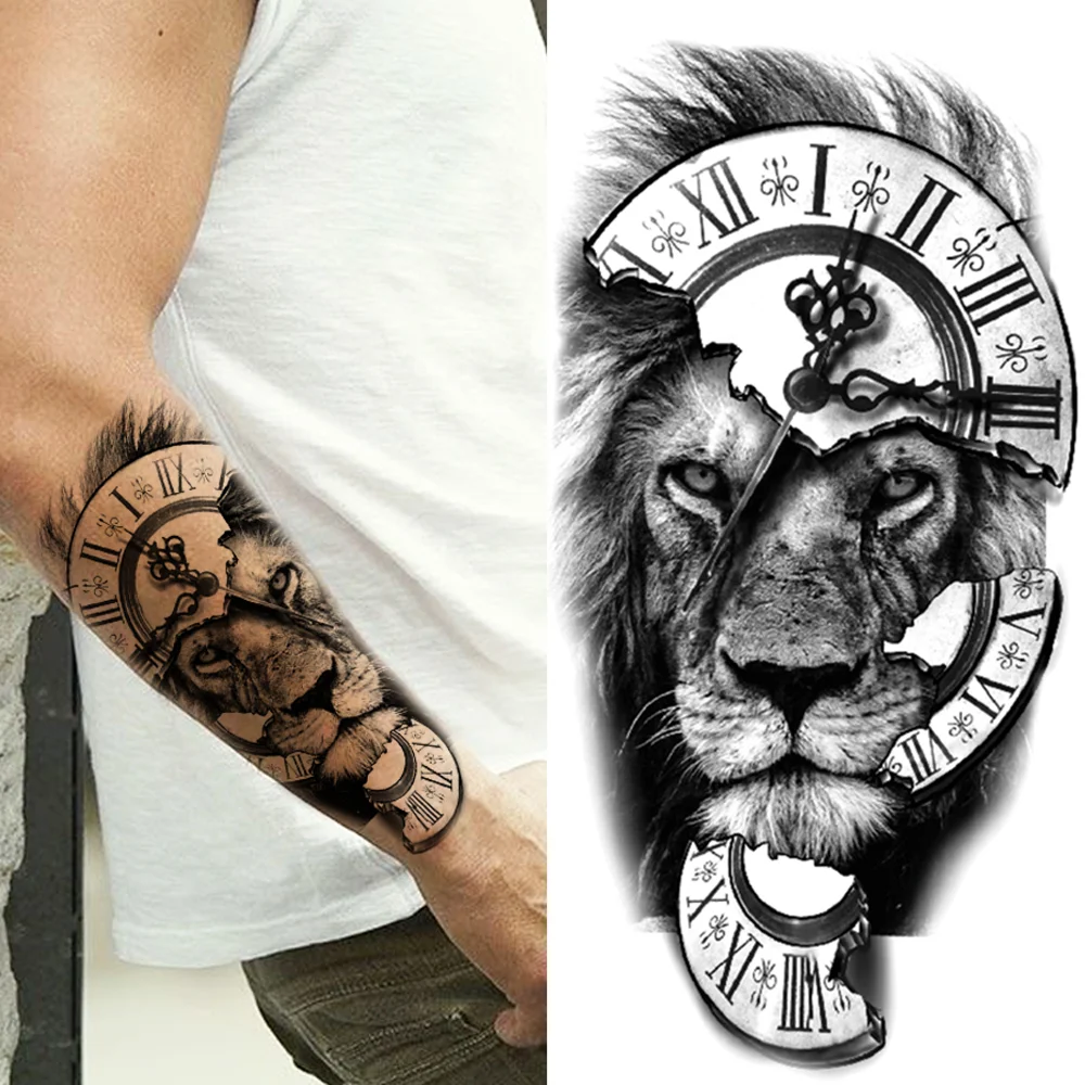 Sdrawing Tiger Diamond Temporary Tattoos For Women Men Cross Lion Skull Tattoo Sticker Black Wolf Fake Forest Animal Tatoo Forearm