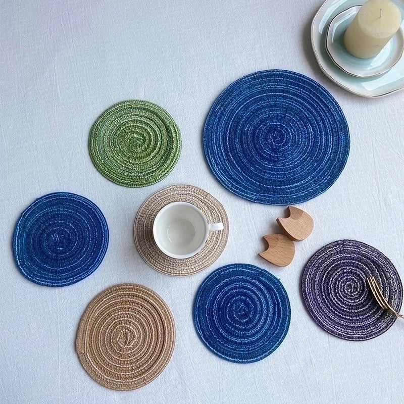 Retro Solid Color Cotton Yarn Placemat 1 Piece3
