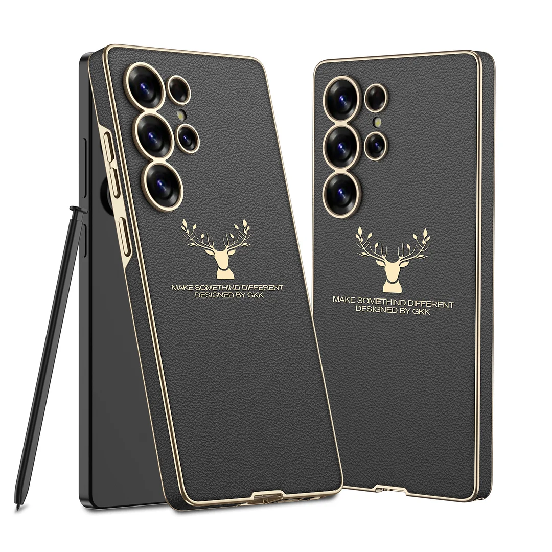GKK 2025 Hot sales Creative anti-shock protection electroplated Leather deer logo phone case for Samsung S23 S24 S25 Ultra ip 15