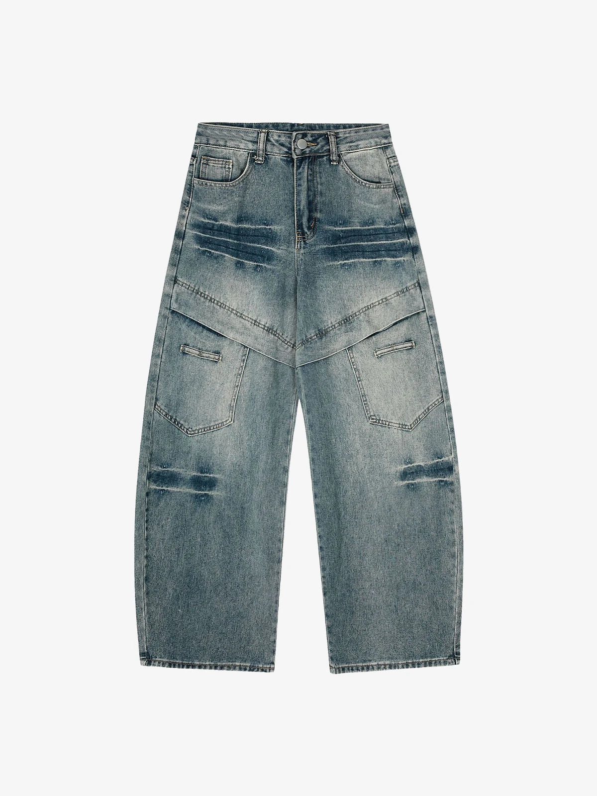 Blue Act Chic Washed Patchwork Wrinkle Baggy Jeans Front