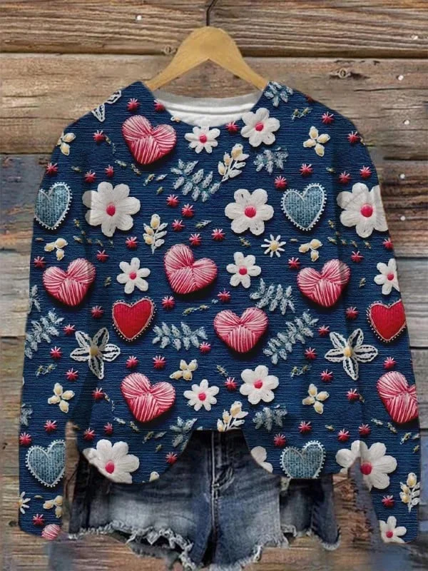 Women's Flowers Heart Art Print Sweatshirt