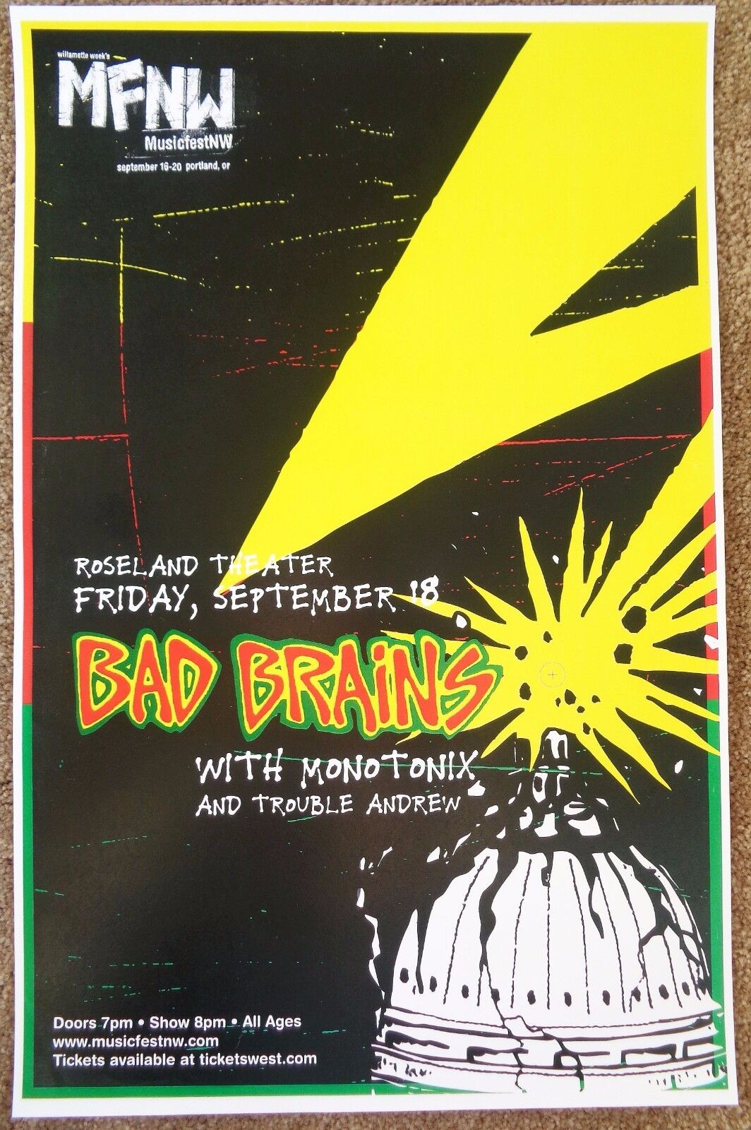 BAD BRAINS 2009 MFNW Gig POSTER Musicfest NW Portland Oregon Concert